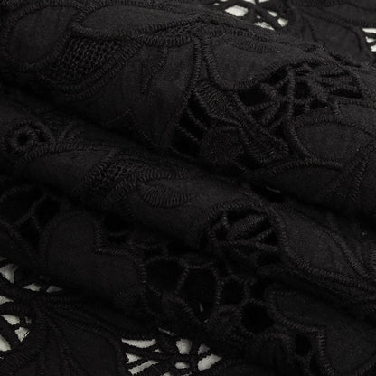 Famous Australian Designer Black Floral Guipure Lace with Scalloped Edges Folded