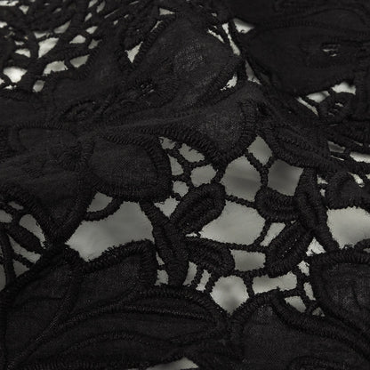 Famous Australian Designer Black Floral Guipure Lace with Scalloped Edges Detail