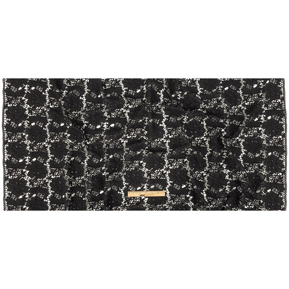 Famous Australian Designer Black Floral Guipure Lace with Scalloped Edges Full