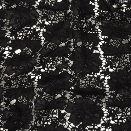 Famous Australian Designer Black Floral Guipure Lace with Scalloped Edges