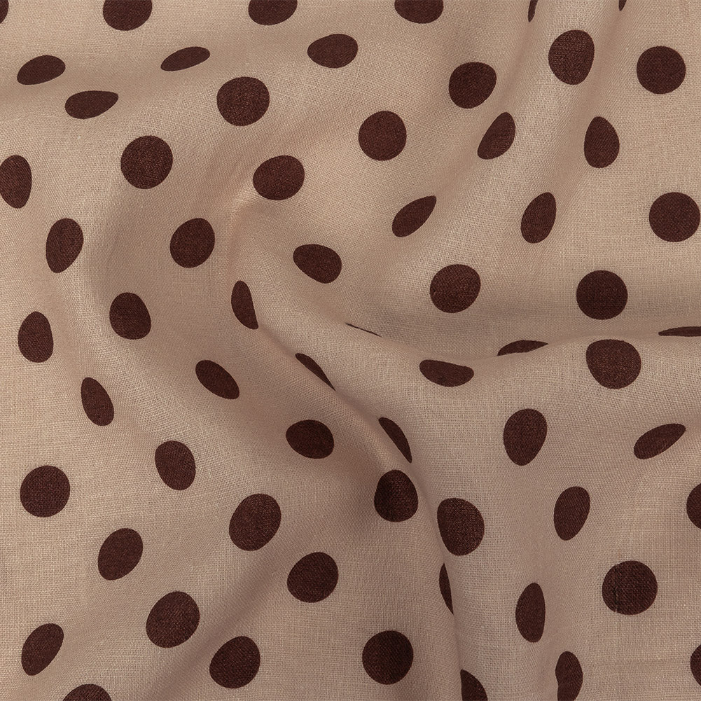 Famous Australian Designer Nude and Cocoa Polka Dotted Linen Woven