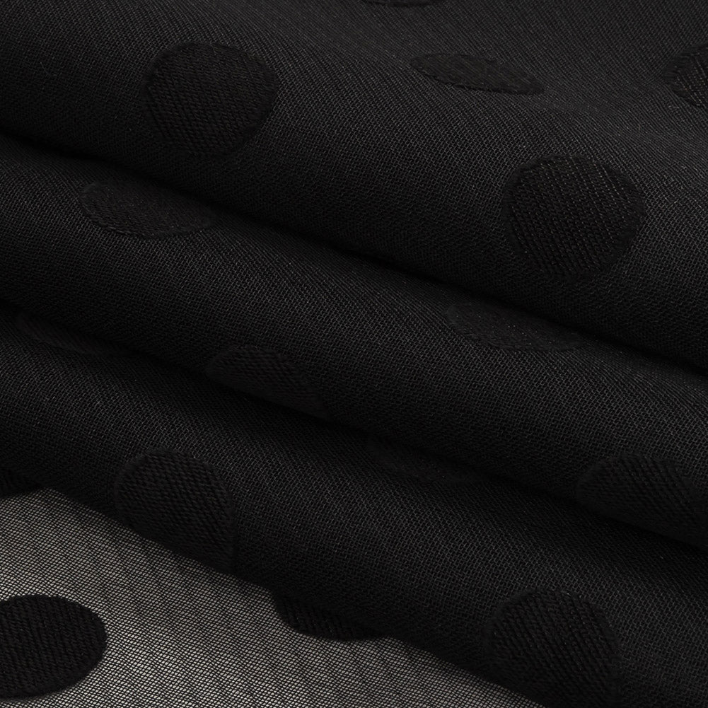 Famous Australian Designer Black Polyester Chiffon with Satin Burnout Polka Dots Folded