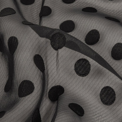 Famous Australian Designer Black Polyester Chiffon with Satin Burnout Polka Dots Detail