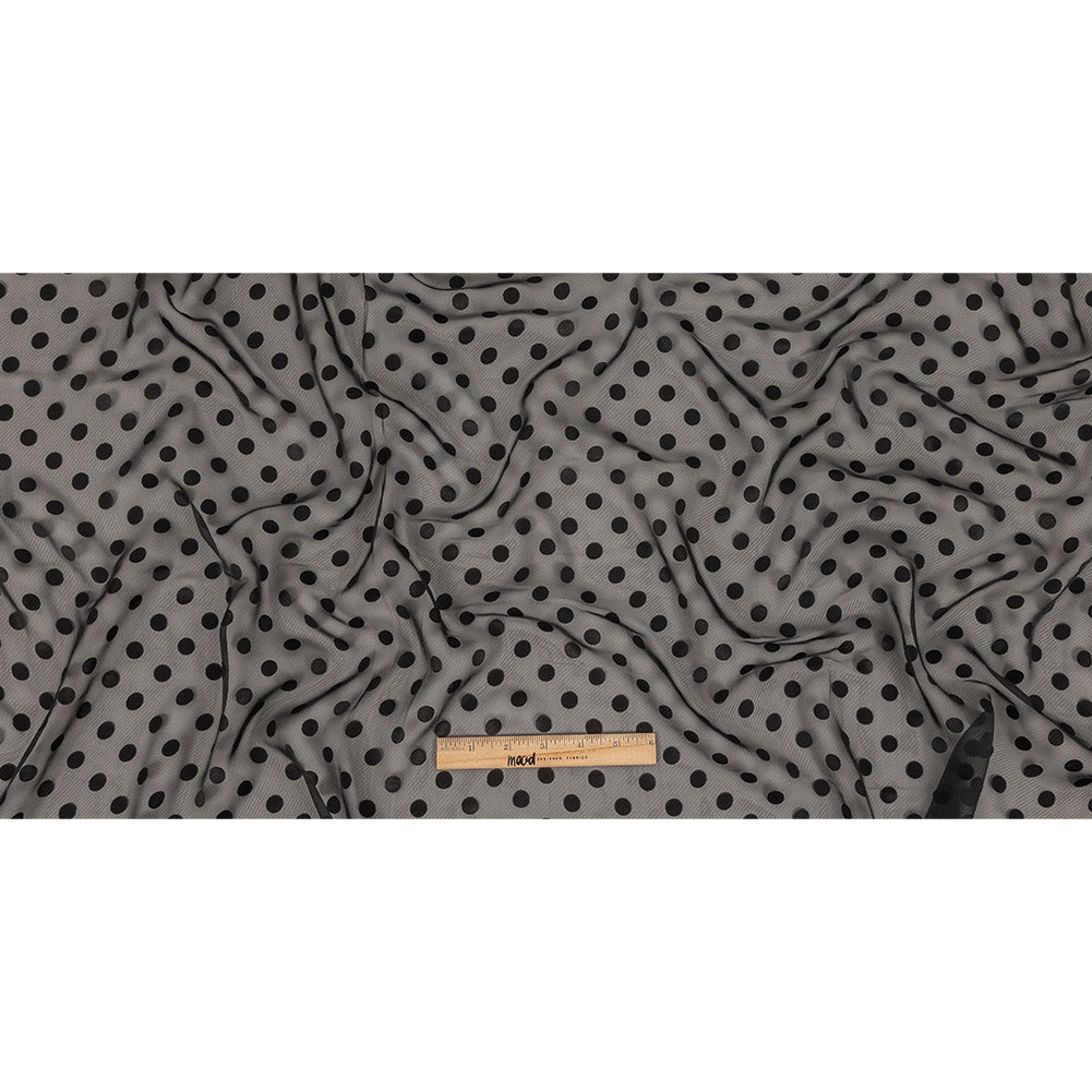 Famous Australian Designer Black Polyester Chiffon with Satin Burnout Polka Dots Full