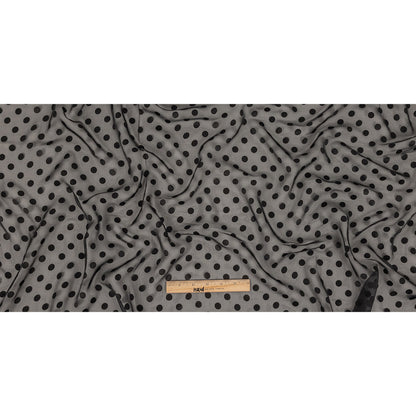 Famous Australian Designer Black Polyester Chiffon with Satin Burnout Polka Dots Full