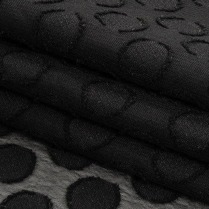 Famous Australian Designer Black Polyester Chiffon with Burnout Polka Dots Folded