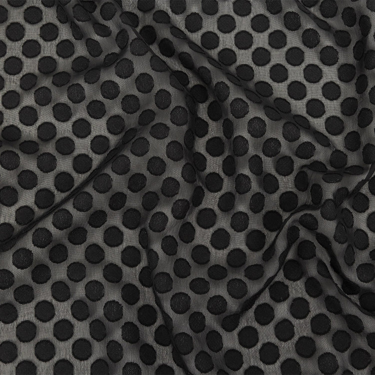 template--25130090922057__main-Famous Australian Designer Black Polyester Chiffon with Burnout Polka Dots