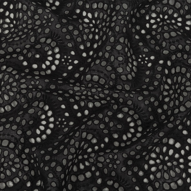 Famous Australian Designer Black Scalloped Embroidered Cotton Eyelet with Scalloped Edges