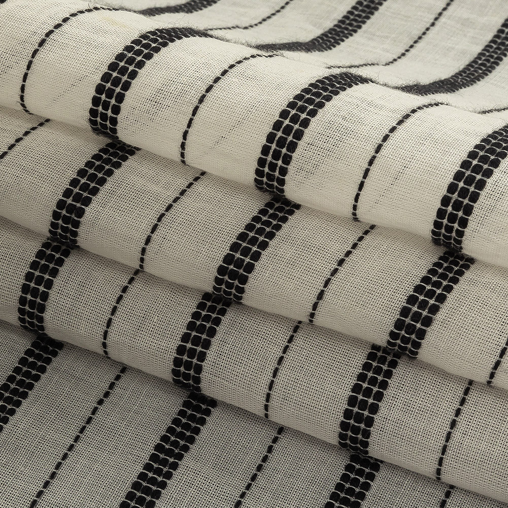 Famous Australian Designer Ivory Cotton Voile with Phantom Woven Pinstripes Folded