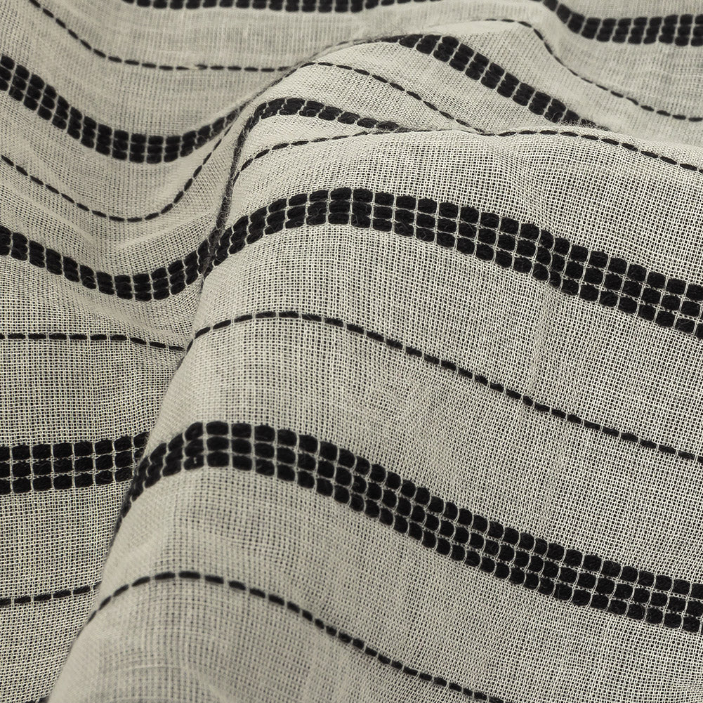 Famous Australian Designer Ivory Cotton Voile with Phantom Woven Pinstripes Detail