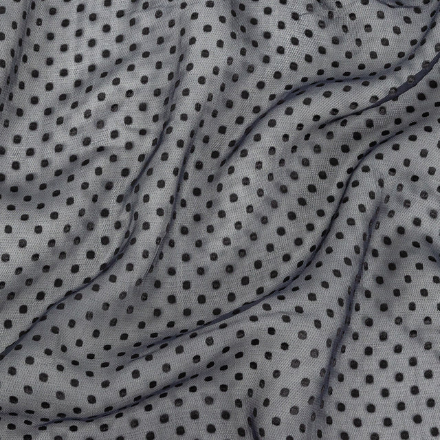 Famous Australian Designer Black Iris Chiffon Silk with Luminous Burnout Polka Dots