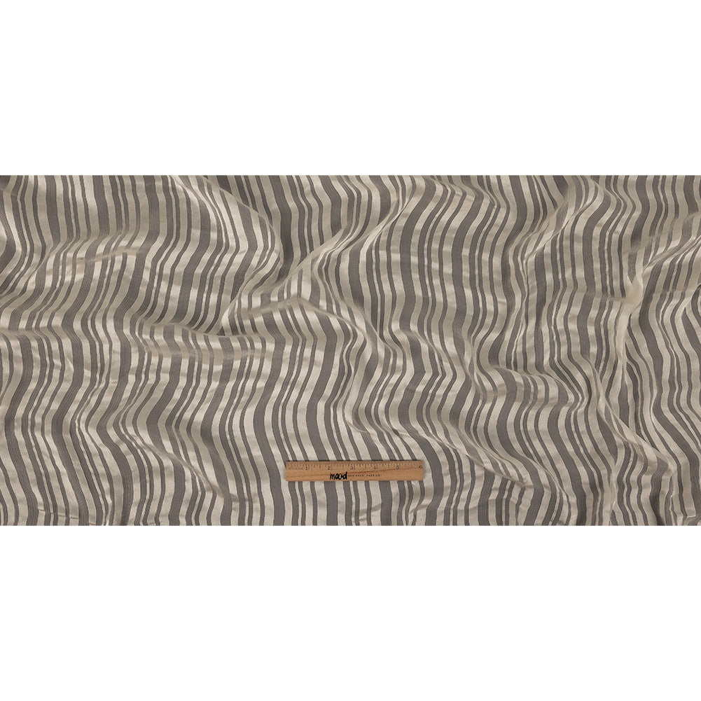 Famous Australian Designer Vanilla Ice Crinkled Silk Chiffon with Satin Stripes Full