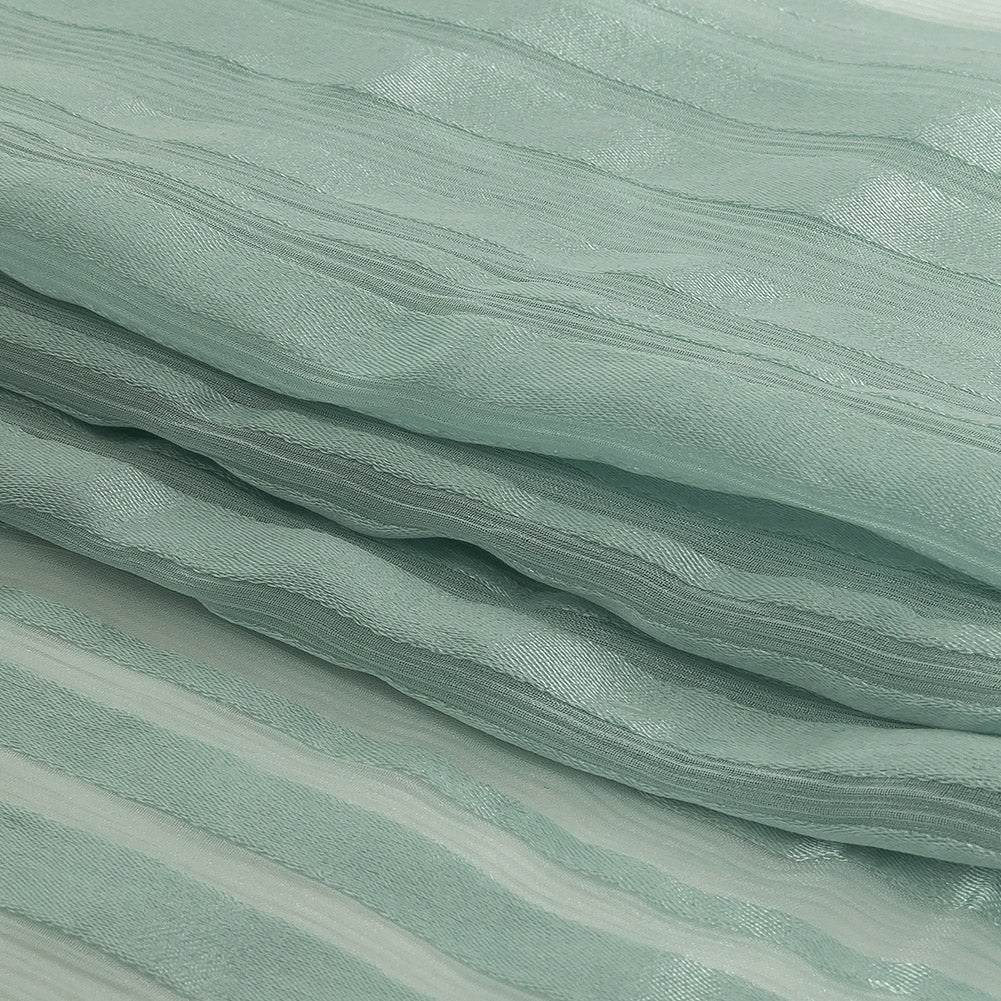 Famous Australian Designer Seafoam Crinkled Silk Chiffon with Satin Stripes Folded