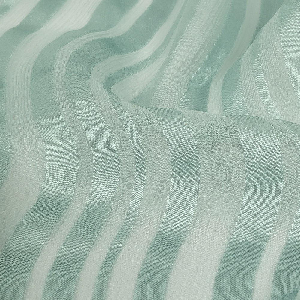 Famous Australian Designer Seafoam Crinkled Silk Chiffon with Satin Stripes Detail