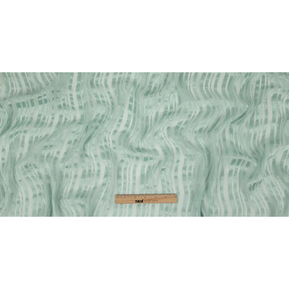 Famous Australian Designer Seafoam Crinkled Silk Chiffon with Satin Stripes Full