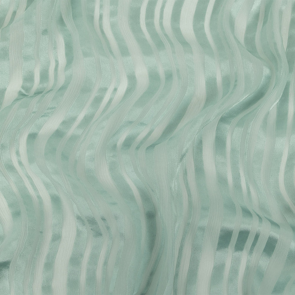 Famous Australian Designer Seafoam Crinkled Silk Chiffon with Satin Stripes