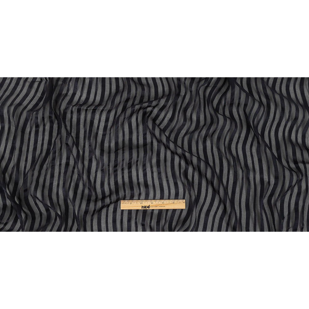 Famous Australian Designer French Navy Crinkled Silk Chiffon with Twill Stripes Full