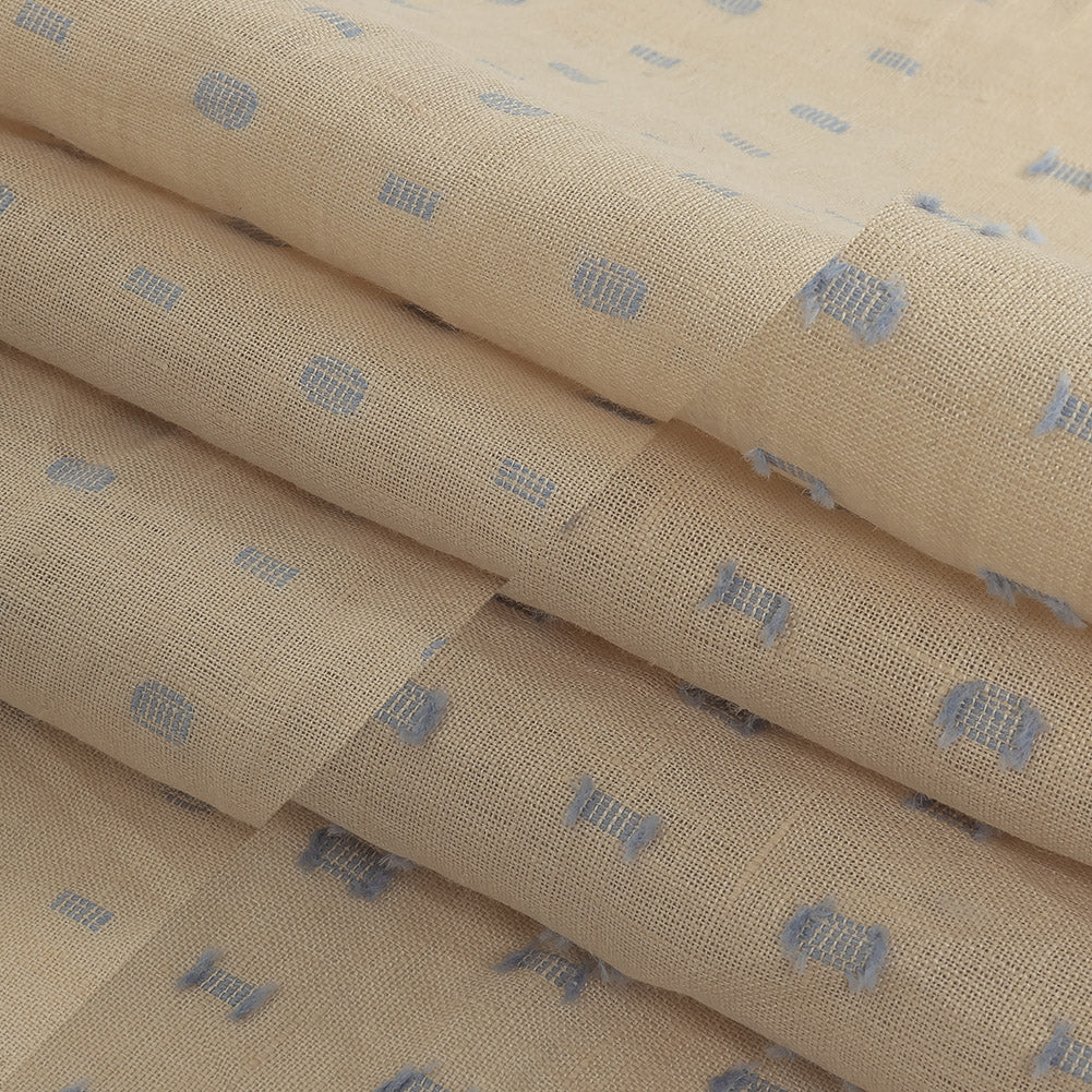 Famous Australian Designer Sand Dollar and Blue Fog Fil Coupe Dot Linen and Cotton Woven Folded