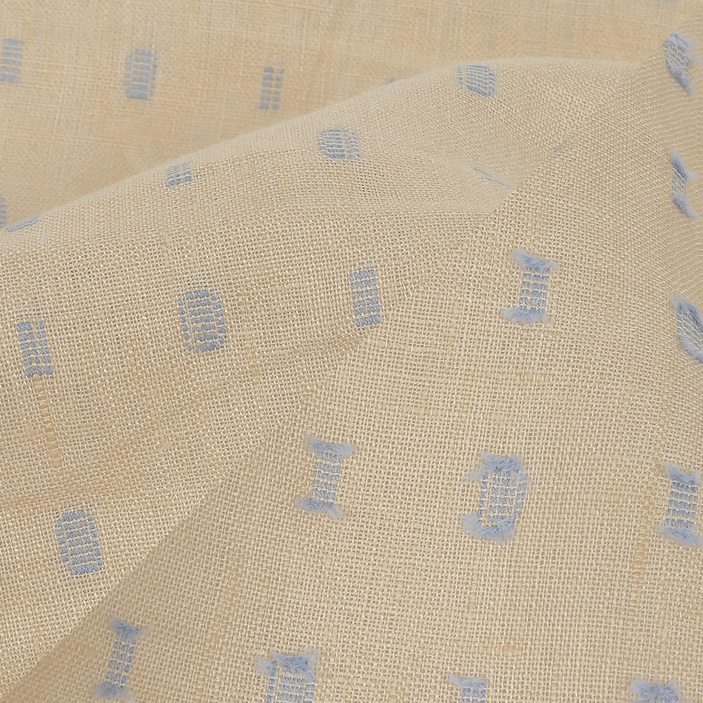Famous Australian Designer Sand Dollar and Blue Fog Fil Coupe Dot Linen and Cotton Woven Detail