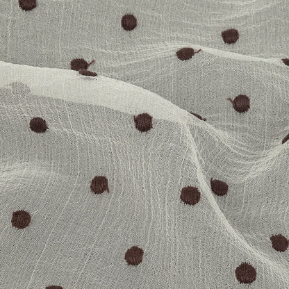 Famous Australian Designer Coconut Milk and Chocolate Embroidered Dots Crinkled Silk Georgette Detail