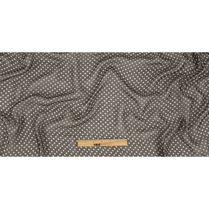 Famous Australian Designer Charcoal and Cannoli Cream Polka Dotted Crinkled Silk Chiffon Full