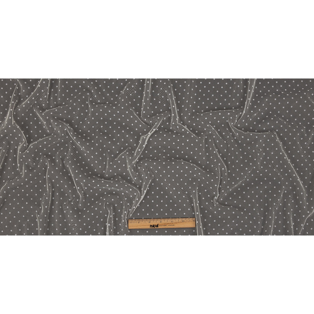 Famous Australian Designer Cream Flocked Dots Polyester Mesh Full