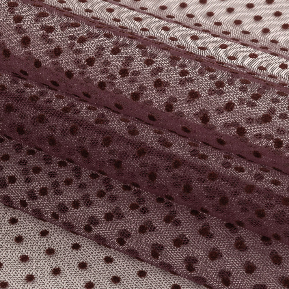 Famous Australian Designer Mahogany Flocked Dots Polyester Mesh Folded