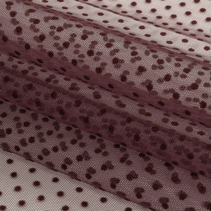 Famous Australian Designer Mahogany Flocked Dots Polyester Mesh Folded