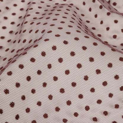 Famous Australian Designer Mahogany Flocked Dots Polyester Mesh Detail