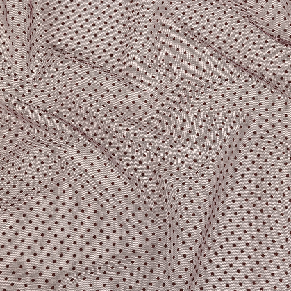 Famous Australian Designer Mahogany Flocked Dots Polyester Mesh