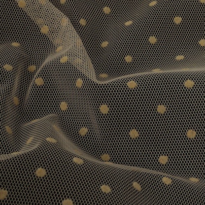 Famous Australian Designer Tea Polyester Mesh with Flocked Polka Dots Detail