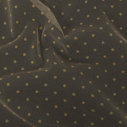 Famous Australian Designer Tea Polyester Mesh with Flocked Polka Dots