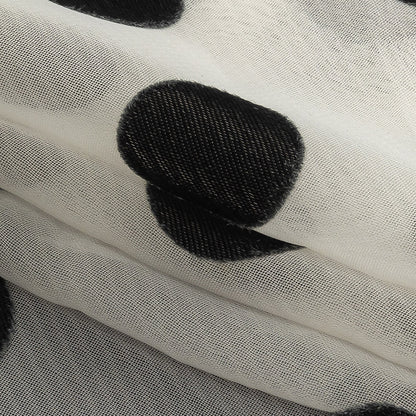 Famous Australian Designer Cloud Dancer White Polyester Chiffon with Large Black Woven Polka Dots Folded