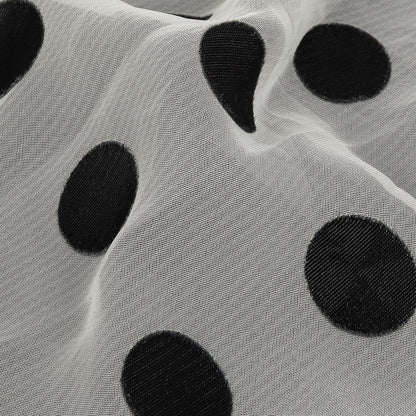 Famous Australian Designer Cloud Dancer White Polyester Chiffon with Large Black Woven Polka Dots Detail