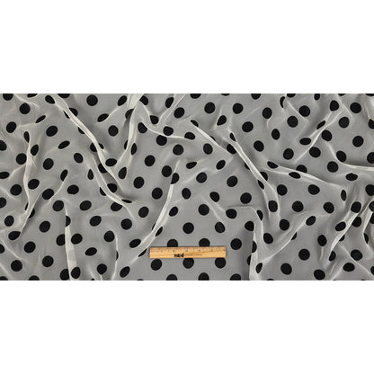 Famous Australian Designer Cloud Dancer White Polyester Chiffon with Large Black Woven Polka Dots Full