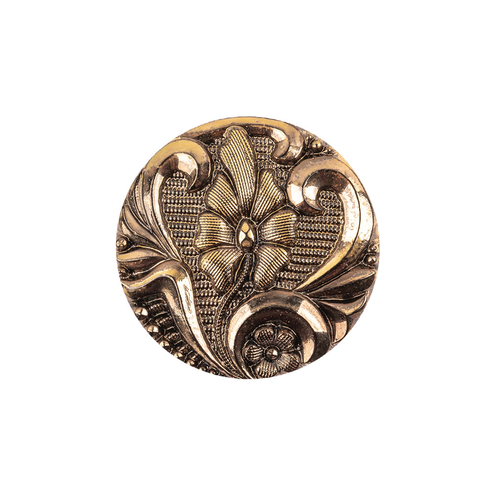 Old Gold Translucent Floral Shank Back Glass Button - 36L/23mm