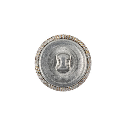 Golden Egg Lurex, Rainy Day and White Abstract Brocade Fabric Covered Domed Shank Back Button - 30L/19mm Detail