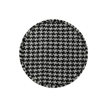 Black and White Houndstooth Fabric Covered Wool and Metal Sew On Button - 40L/25.5mm Detail