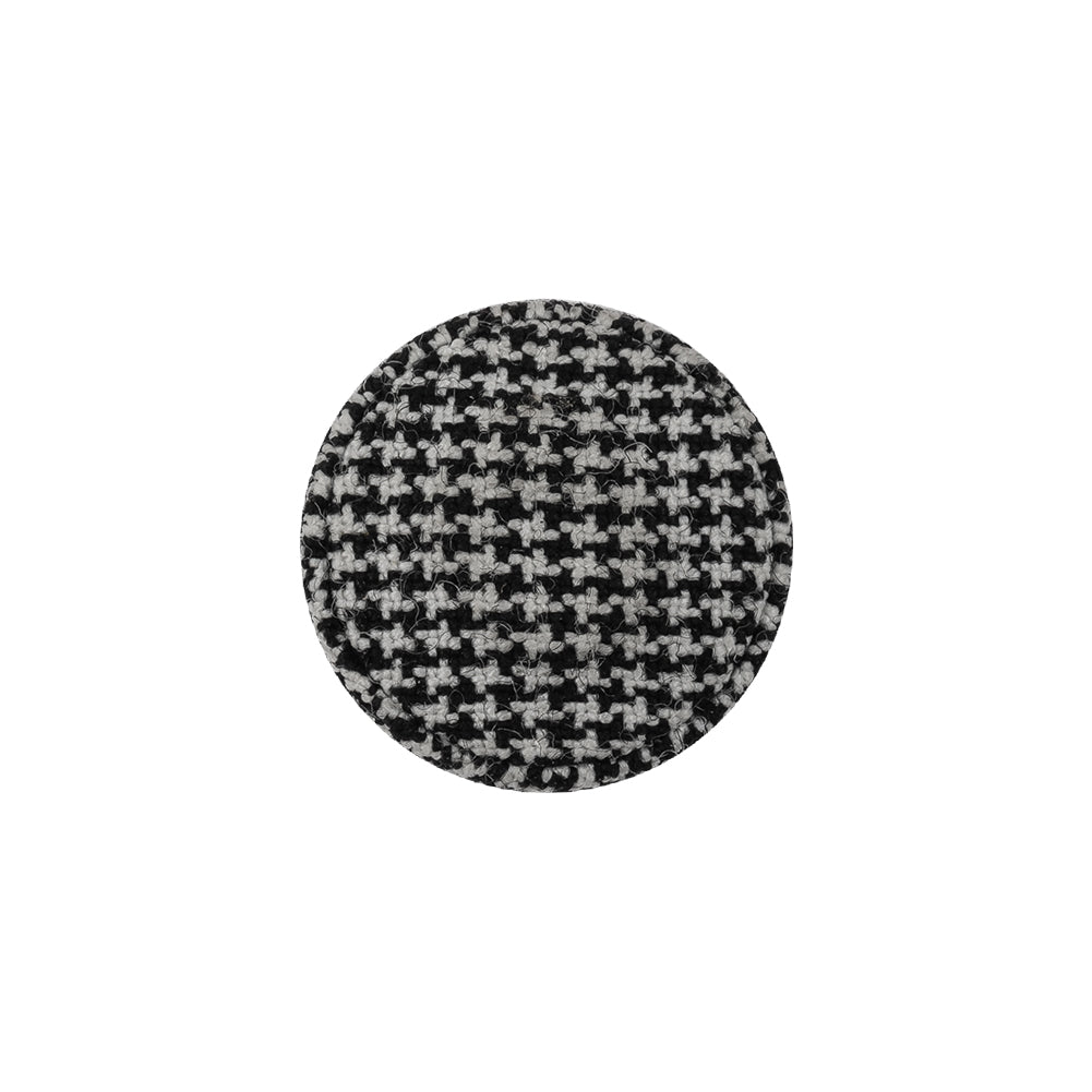 Black and White Houndstooth Fabric Covered Wool and Metal Sew On Button - 30L/19mm Detail