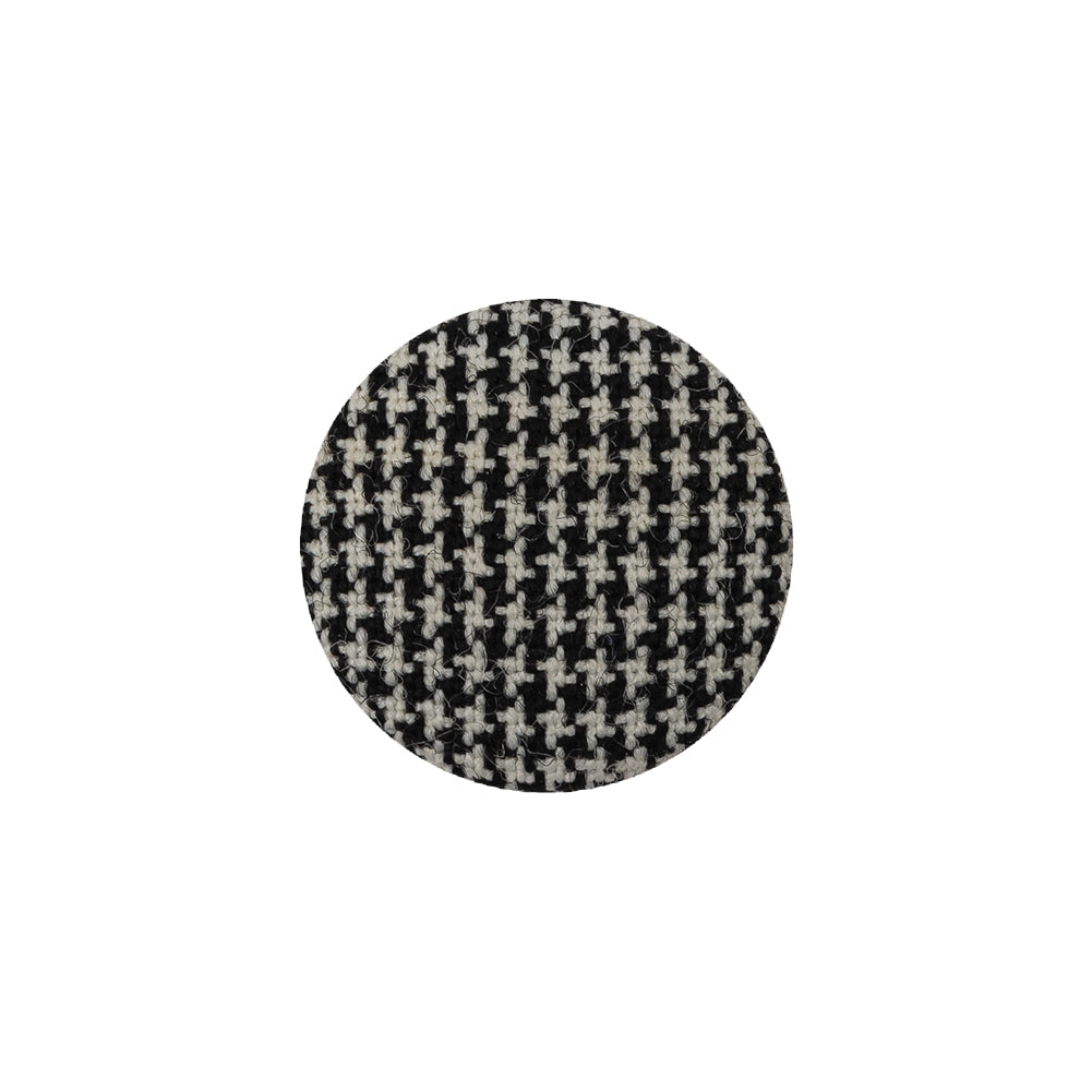 Black and White Houndstooth Fabric Covered Wool and Metal Sew On Button - 30L/19mm