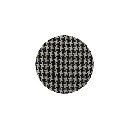 Black and White Houndstooth Fabric Covered Wool and Metal Sew On Button - 30L/19mm