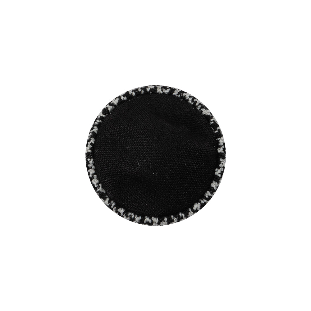 Black and White Houndstooth Fabric Covered Silk, Wool and Metal Sew On Button - 30L/19mm Detail