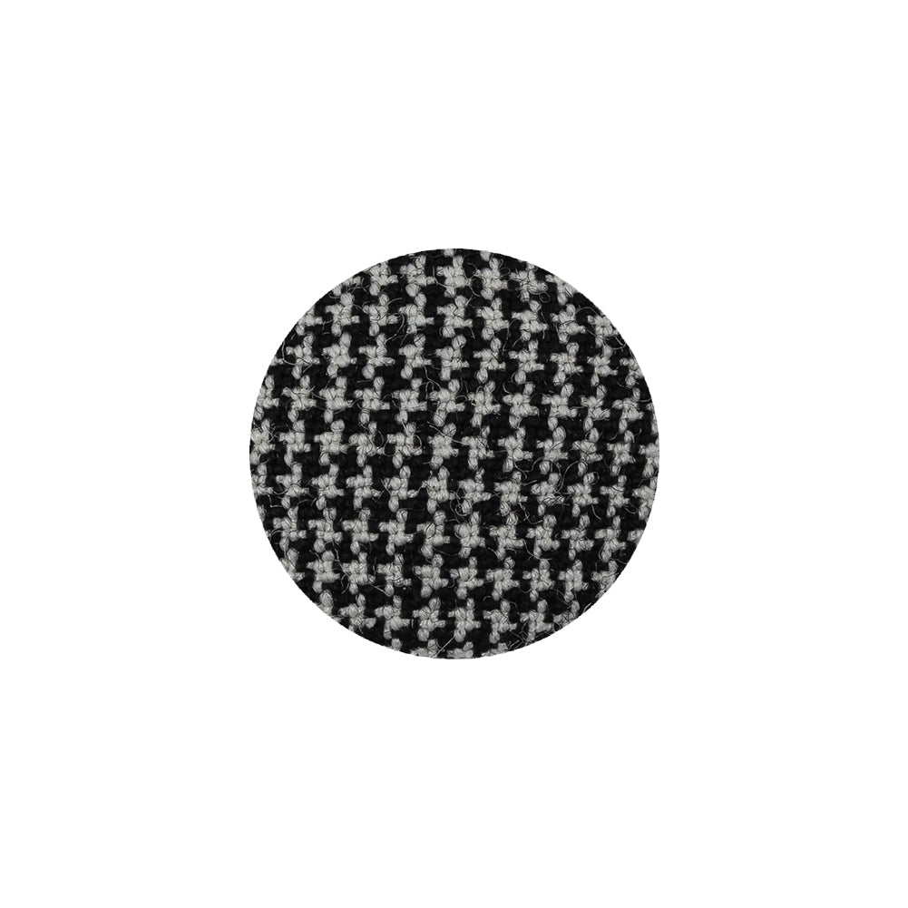 Black and White Houndstooth Fabric Covered Silk, Wool and Metal Sew On Button - 30L/19mm