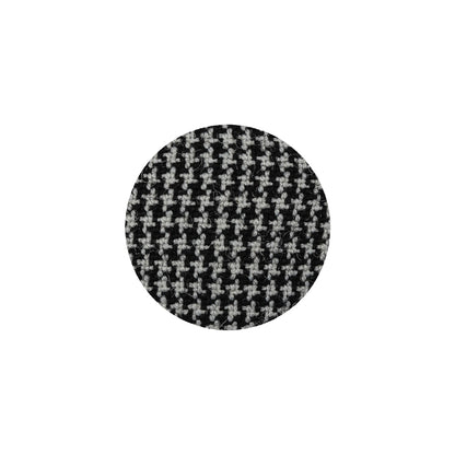 Black and White Houndstooth Fabric Covered Silk, Wool and Metal Sew On Button - 30L/19mm