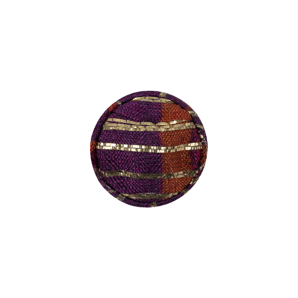 Deep Purple, Orange and Glitteratti Lurex Striped Fabric Covered Rayon Blend Sew On Button - 24L/15mm Detail
