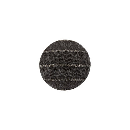 Gray and Chrome Lurex Striated Satin Fabric Covered Silk and Metal Sew On Button - 24L/15mm