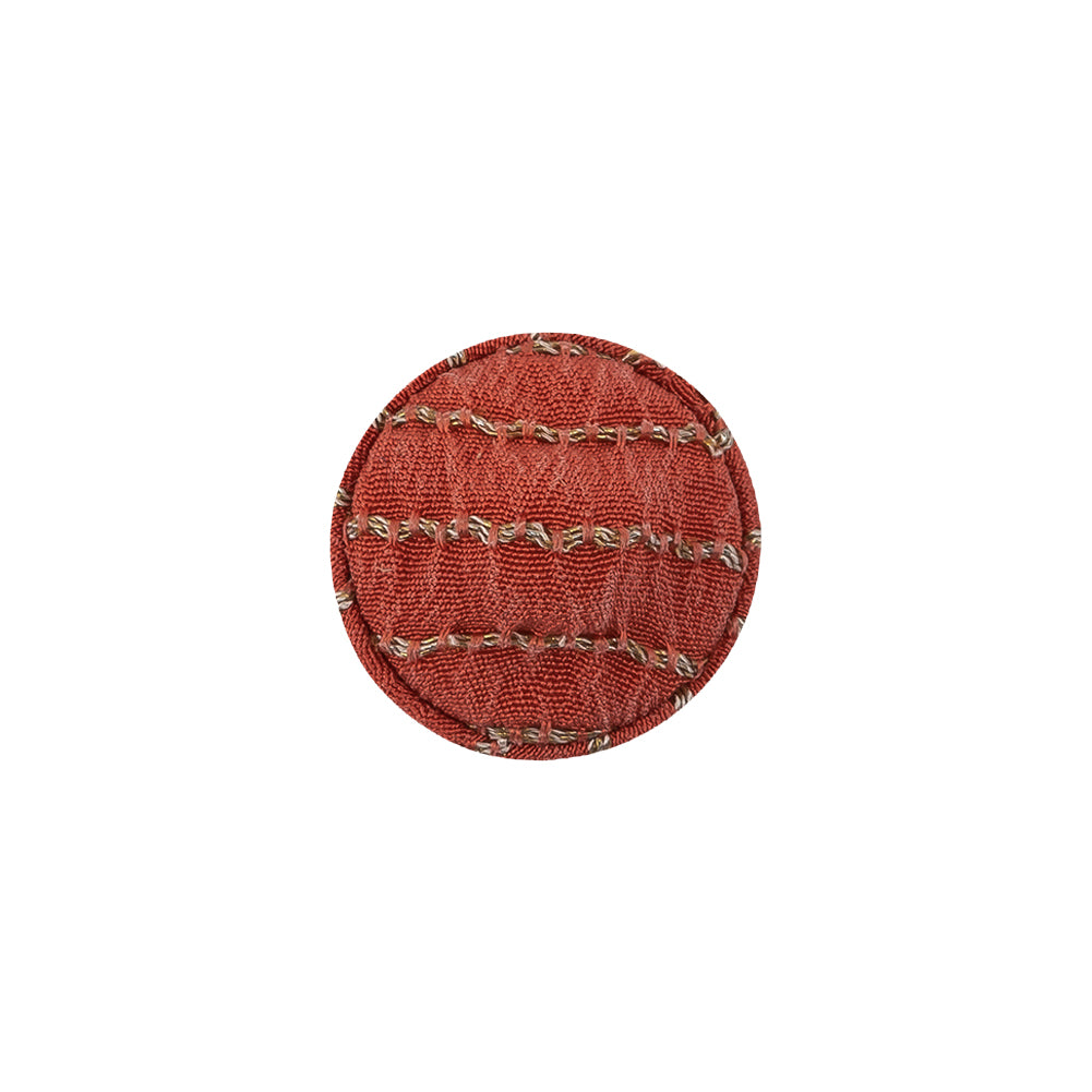 Orange and Fort Knox Lurex Striated Satin Fabric Covered Silk and Metal Sew On Button - 24L/15mm Detail