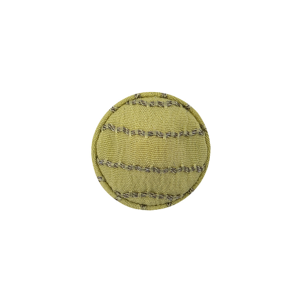 Lime and Silvery Lurex Striated Satin Fabric Covered Silk and Metal Sew On Button - 24L/15mm Detail