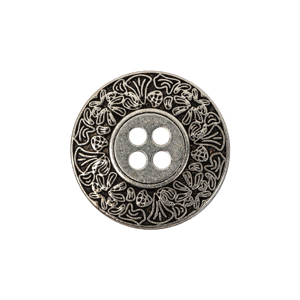 Italian Silver Floral Metal Button - 36L/23mm