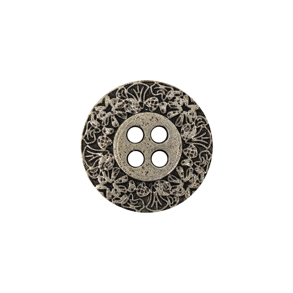 Italian Silver Floral Metal Button - 30L/19mm